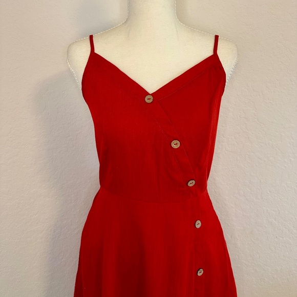 Red V-Neckline Spaghetti-Strap Mini Dress, Size S - Picture 2 of 9